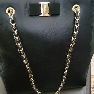 Salvatore Ferragamo Black Bow Tote Bag